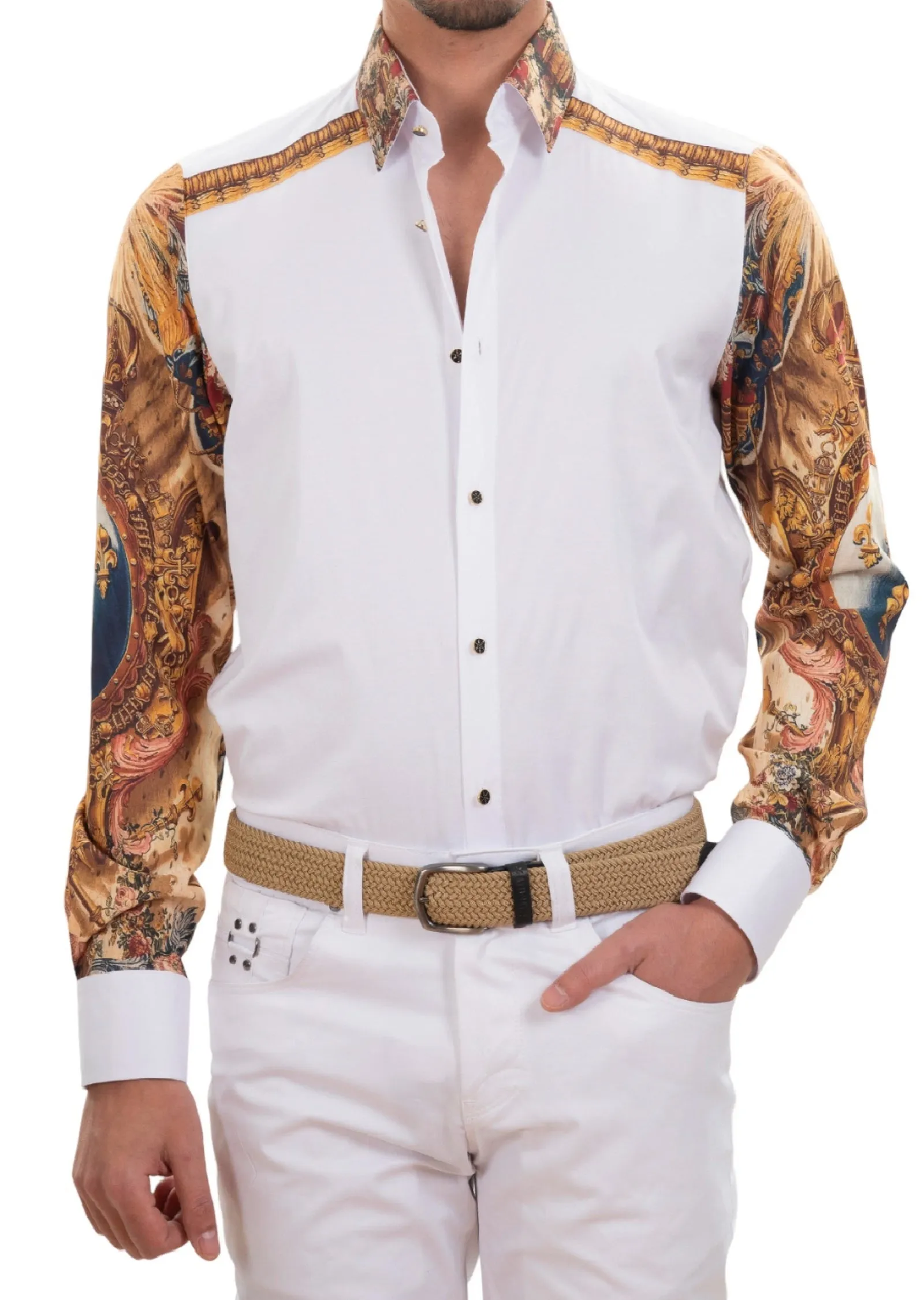 White "Fleur De Lis" Silky Shirt