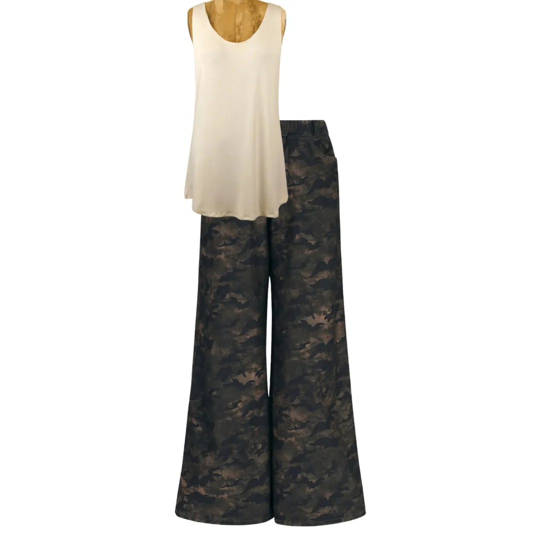 Wide Leg 2 Pocket Printed Jean Pant - Army