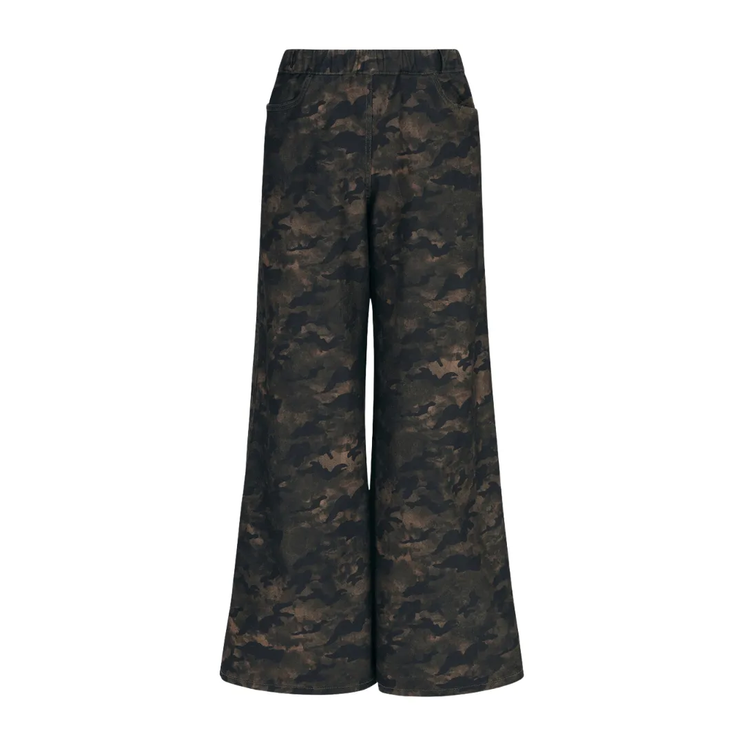 Wide Leg 2 Pocket Printed Jean Pant - Army