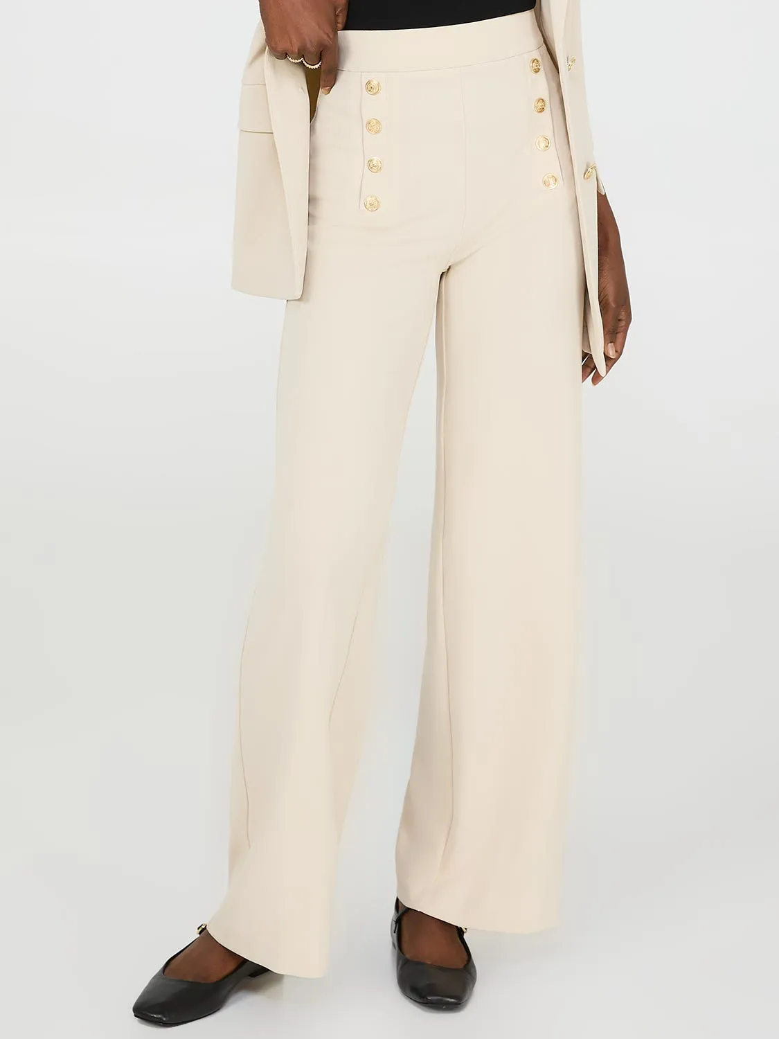 Wide-Leg Pants With Gold Button Details