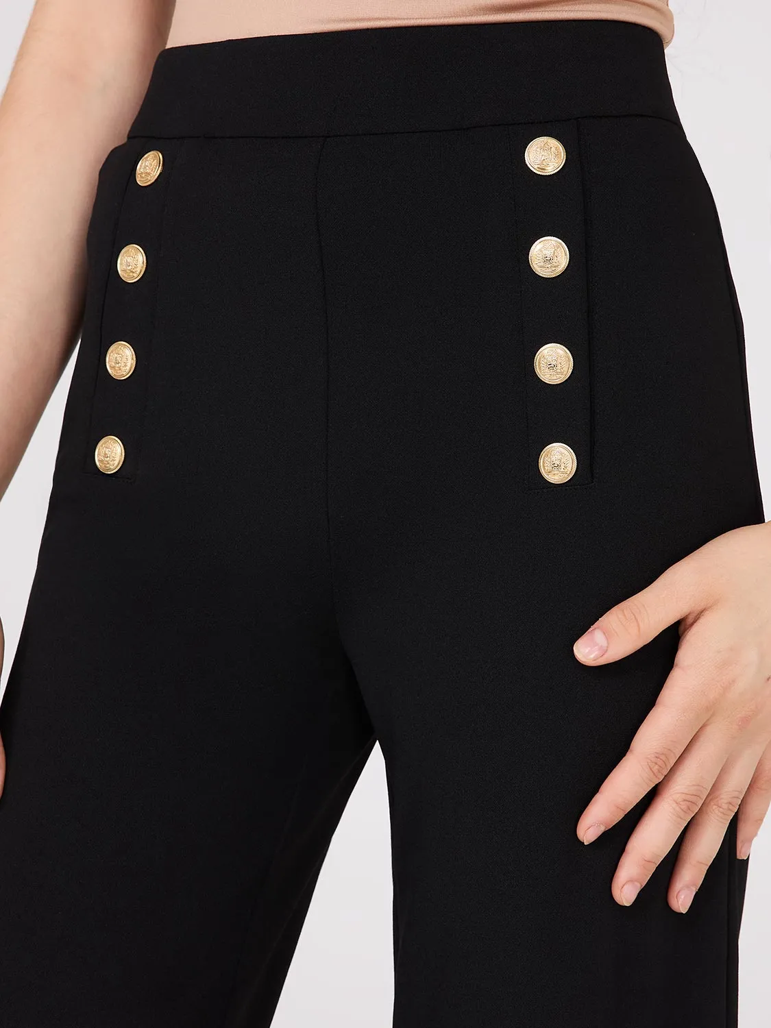 Wide-Leg Pants With Gold Button Details