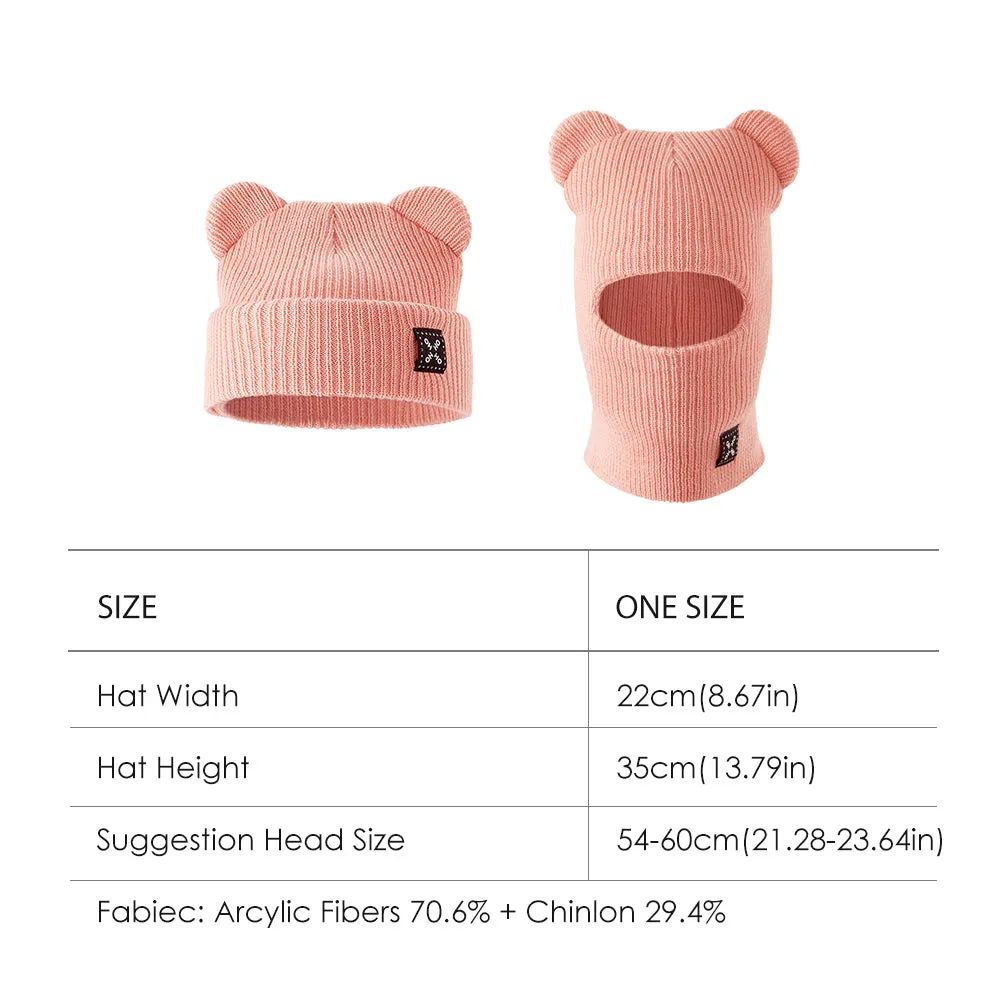 Winter Bear Ear Beanie Warm Knit Full Face Cover Balaclava Ski Hats for Men and Women