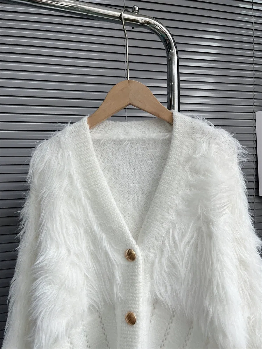 Winter Loose Fake Mink Fleece Patchwork Knitting Long Sleeve