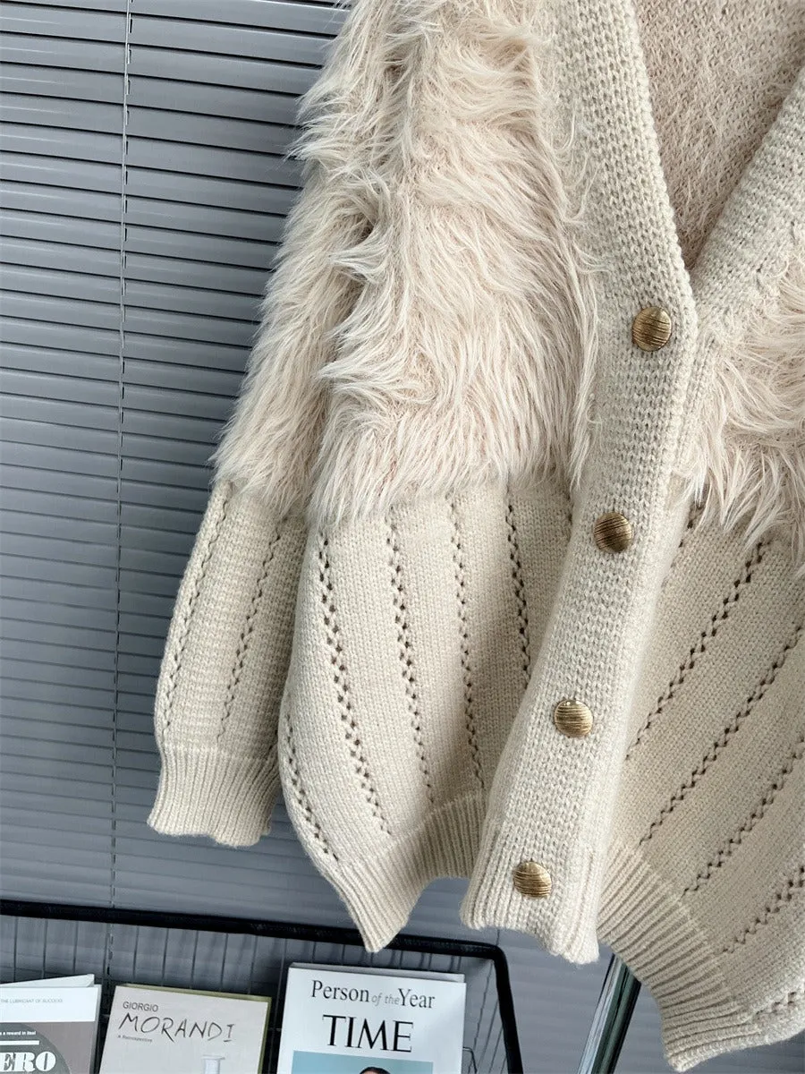 Winter Loose Fake Mink Fleece Patchwork Knitting Long Sleeve