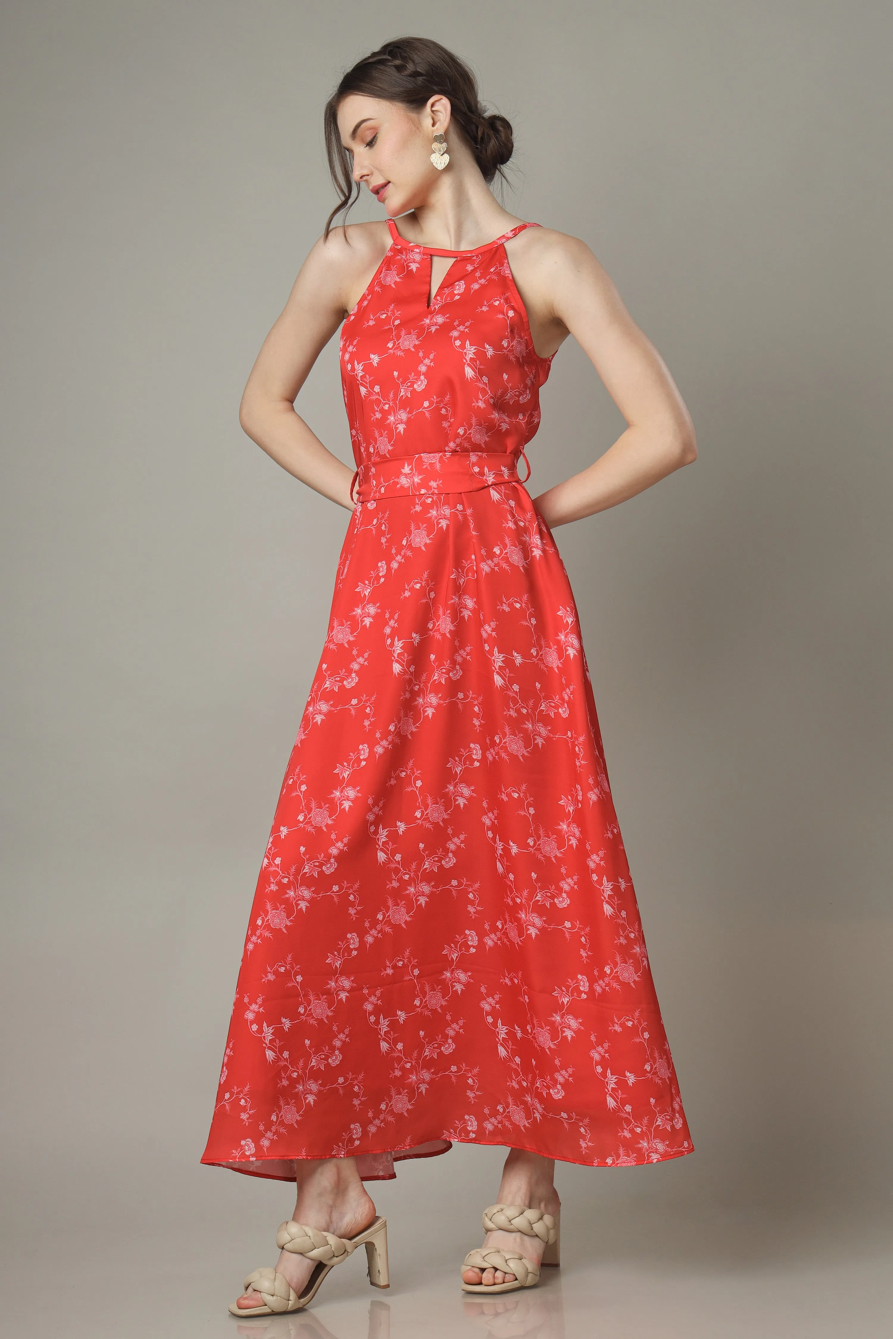 With Love Halter Neck Tie West Maxi Dress