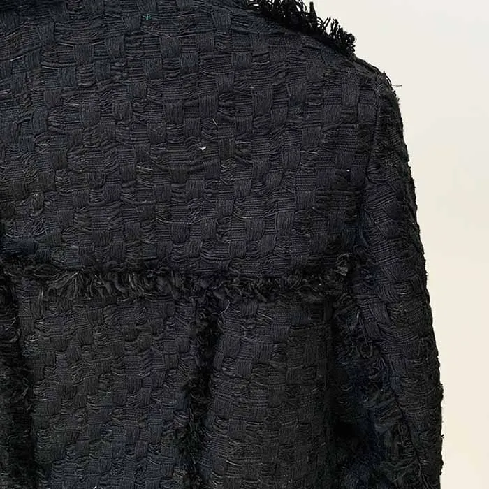 Women Black Tweed V-Neck Blazer   Mid- Waist Skirt Suit / Birthday Party Set