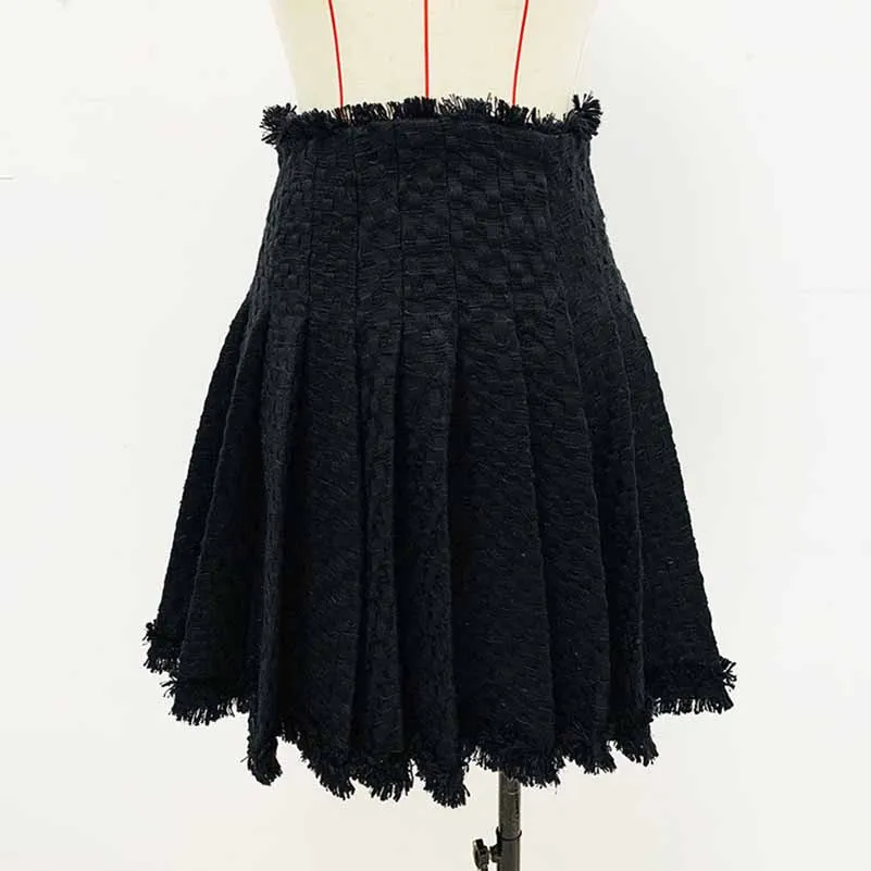 Women Black Tweed V-Neck Blazer   Mid- Waist Skirt Suit / Birthday Party Set