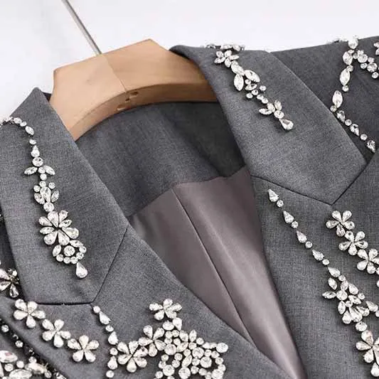 Women Grey Crystal Embellished Blazer Dress Formal Dress