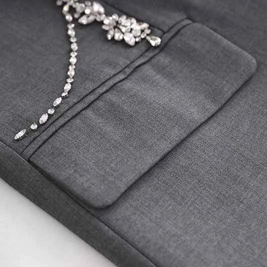 Women Grey Crystal Embellished Blazer Dress Formal Dress
