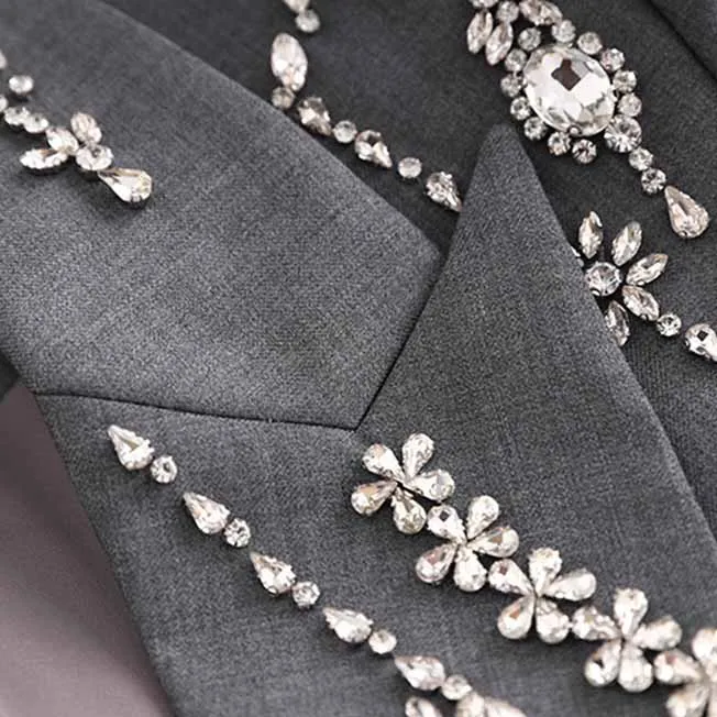 Women Grey Crystal Embellished Blazer Dress Formal Dress