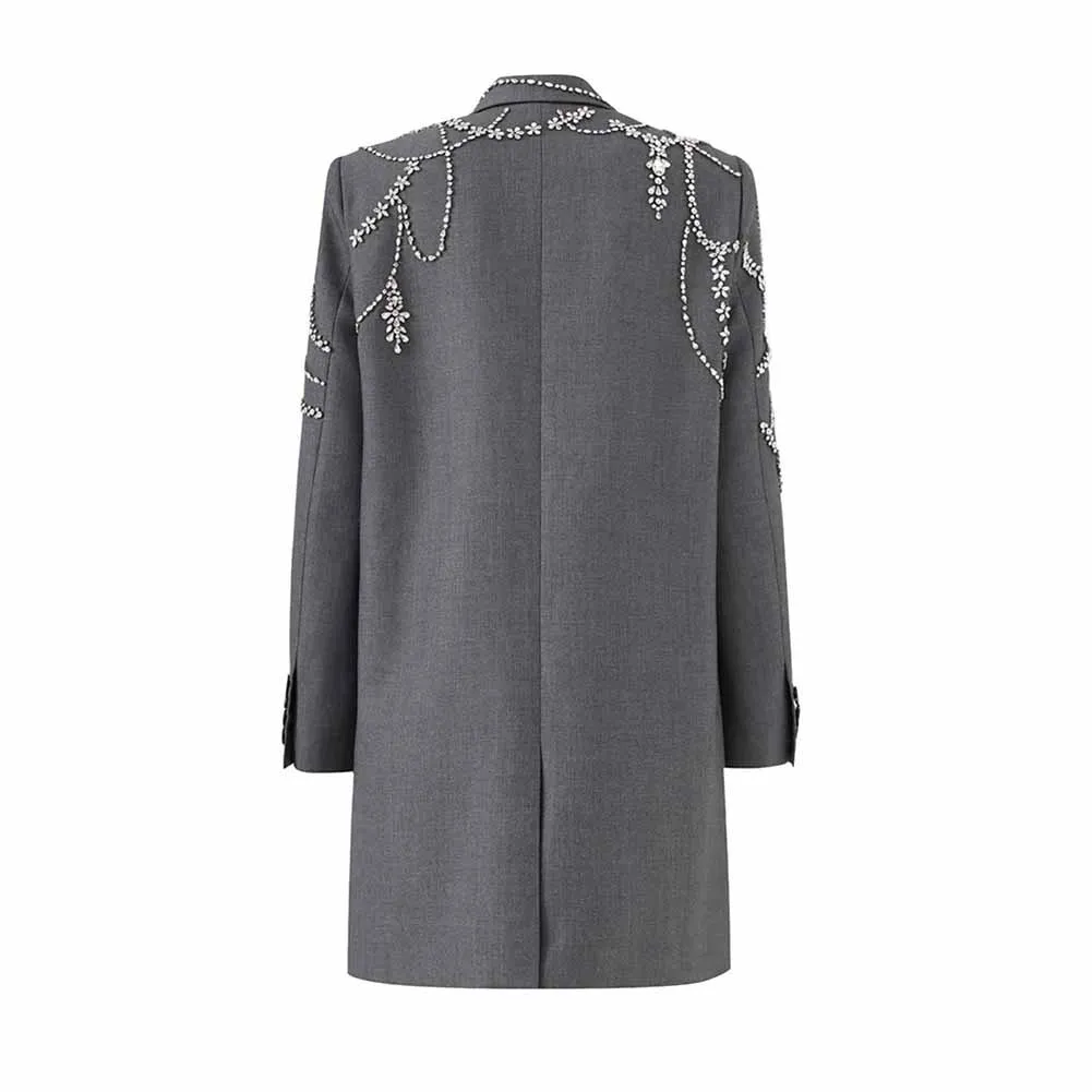 Women Grey Crystal Embellished Blazer Dress Formal Dress