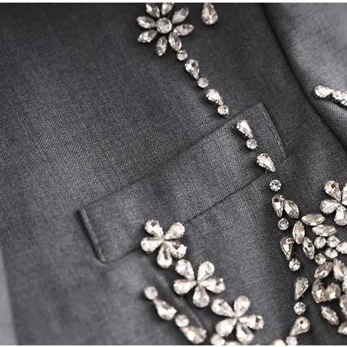 Women Grey Crystal Embellished Blazer Dress Formal Dress
