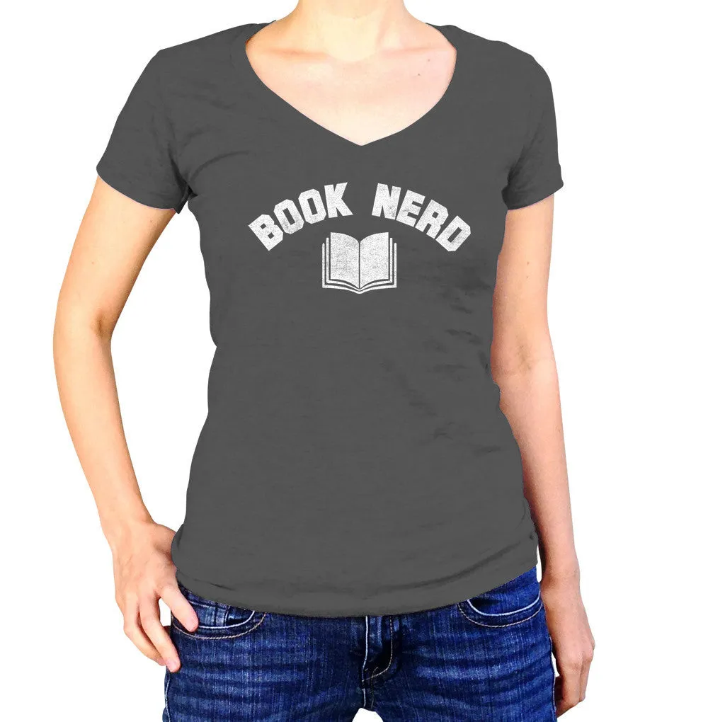 Women's Book Nerd Vintage Vneck T-Shirt Geeky Nerdy Literary