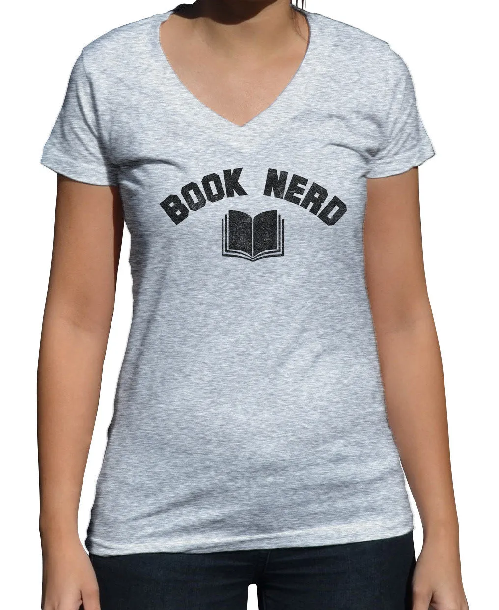 Women's Book Nerd Vintage Vneck T-Shirt Geeky Nerdy Literary