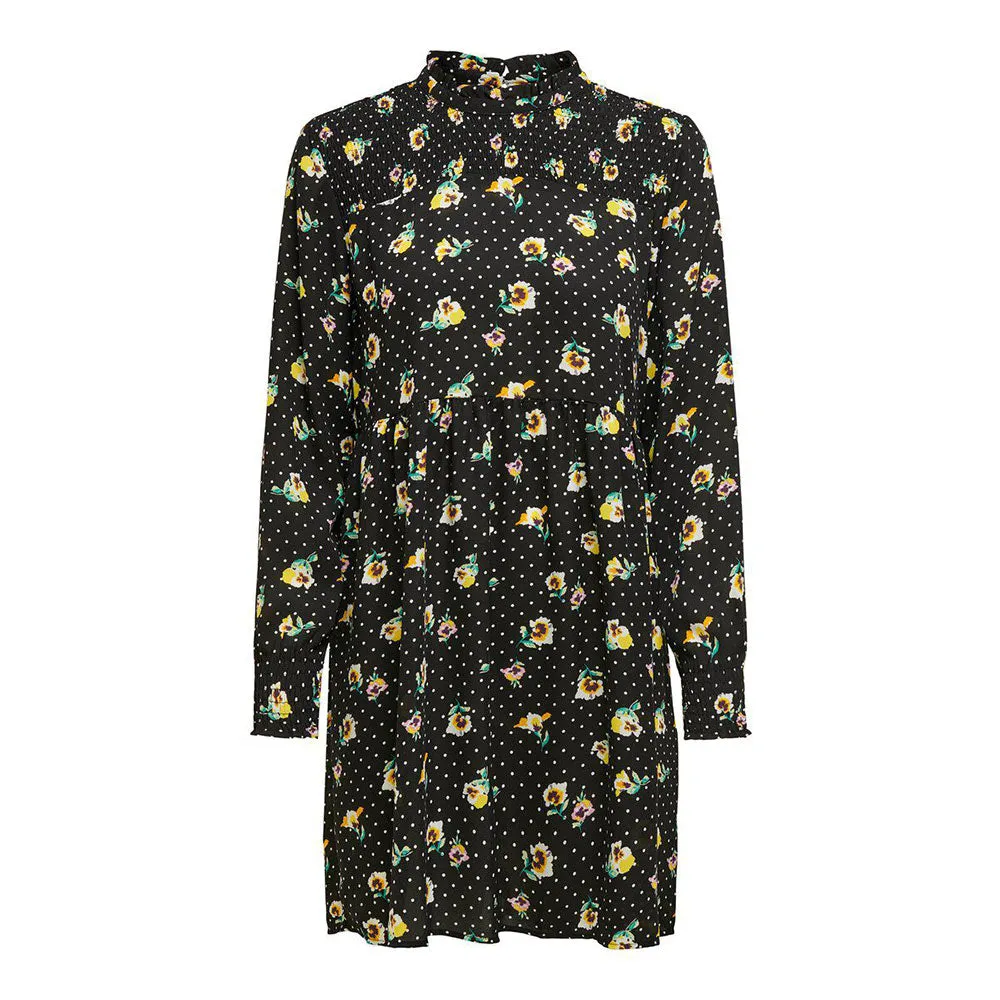 Women's Floral Long Sleeve Oversize Dress,Black
