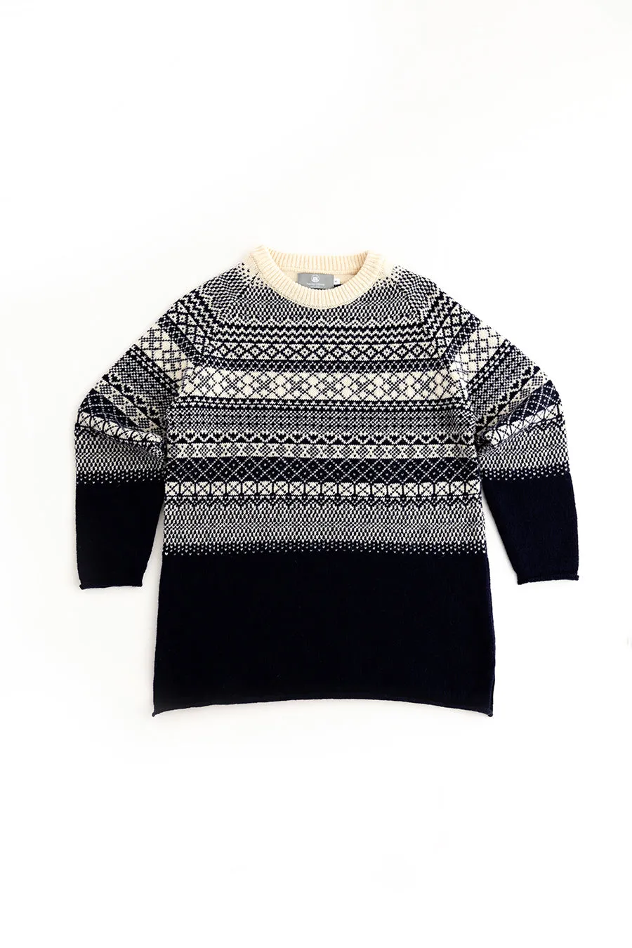 Womens Lace Fair Isle Tunic Jumper - navy