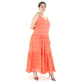 Women's Plaid Ruffle V-Neck Dress,Orange