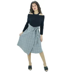 Women's Plaid Tie Front Dress,Black/Grey
