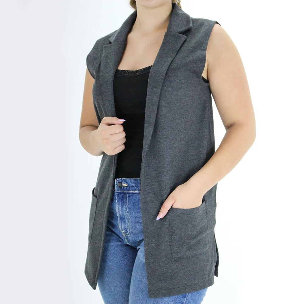 Women's Sleeveless Plain Vest,Dark Grey
