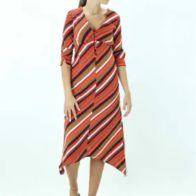 Women's Striped Colorblock Midi Dress,Multi