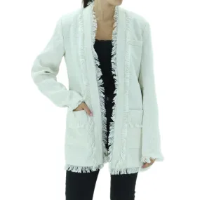 Women's Tall Coord Boucle Frayed Blazer,Off White