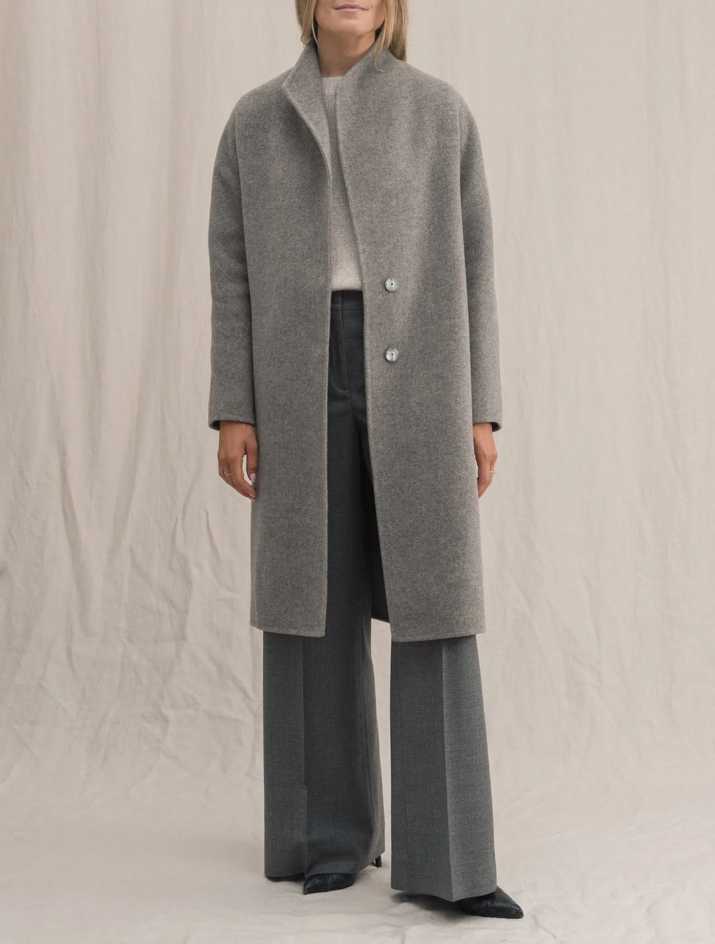 Wool Cashmere Belted Coat Light Grey