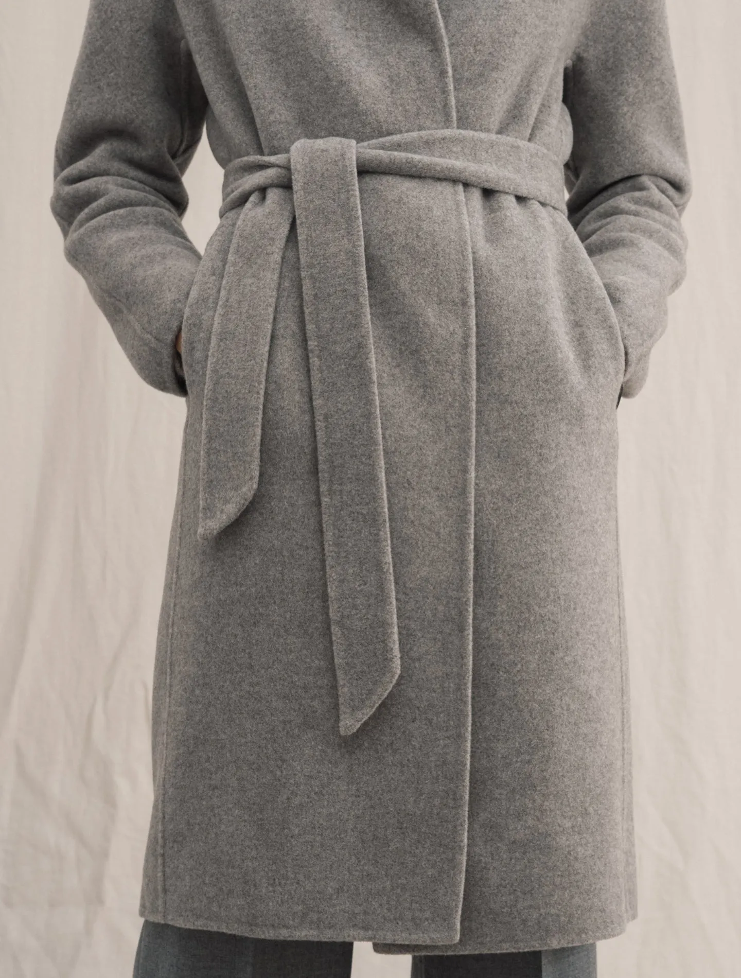 Wool Cashmere Belted Coat Light Grey