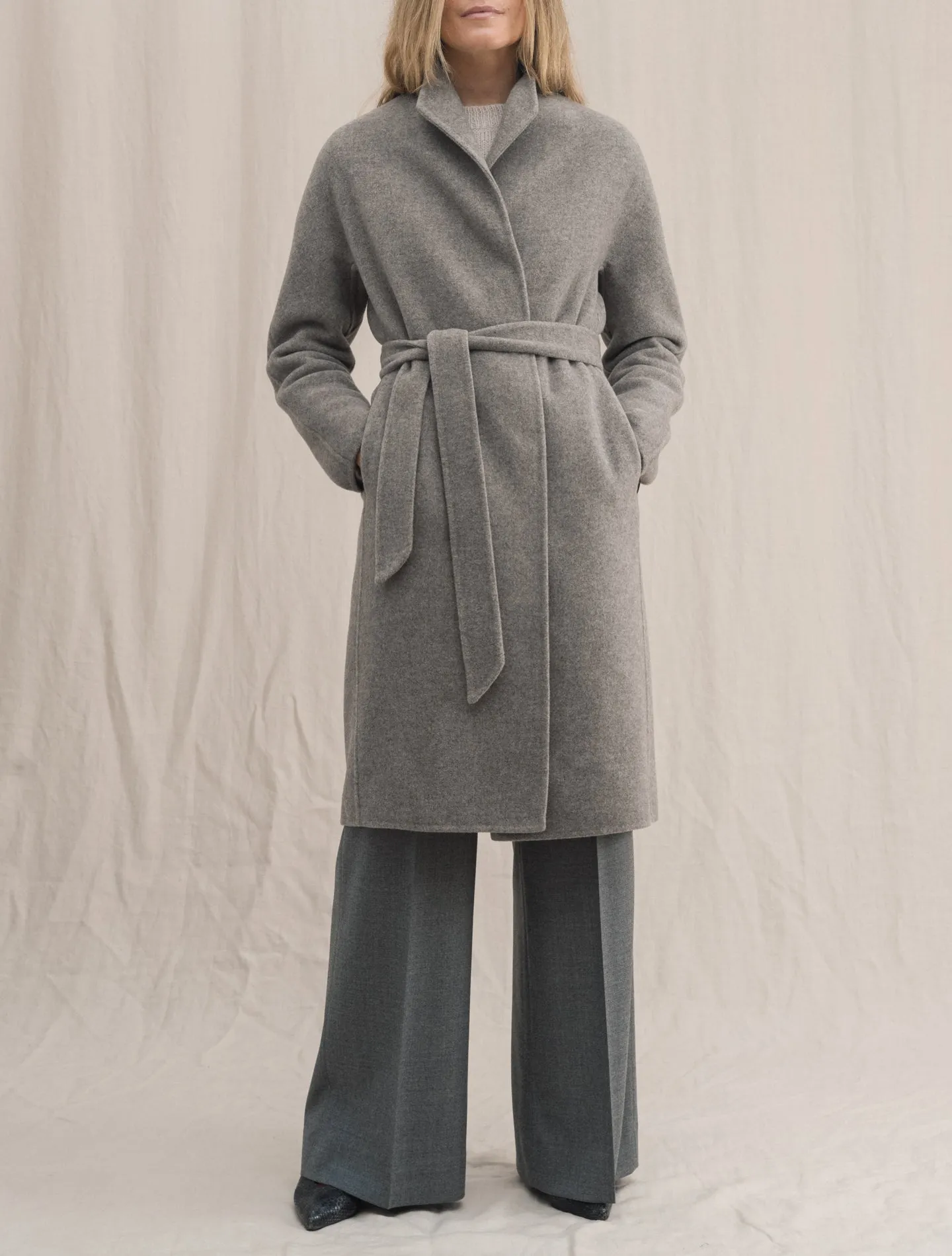 Wool Cashmere Belted Coat Light Grey