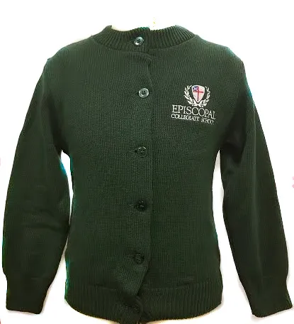 Youth 100% Cotton Green Cardigan With Episcopal Collegiate School Logo