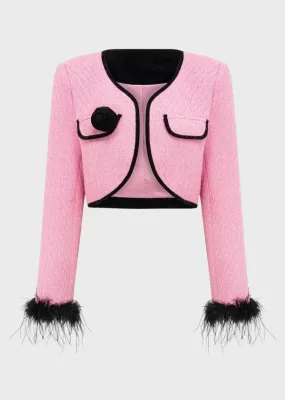 Zaini Feather Cuff Cropped Blazer