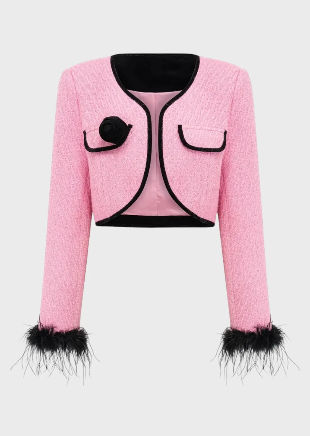 Zaini Feather Cuff Cropped Blazer